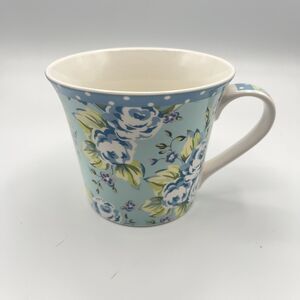 Pier 1 Imports Blue Floral Polka Dot Rim Coffee/Tea Cup Mug